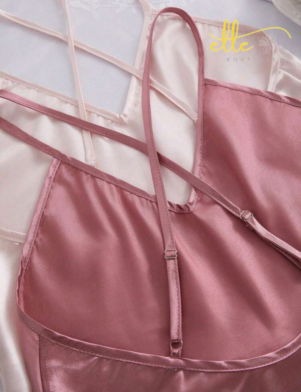 SHEIN Solid Color Silk-Like Camisole And Shorts Pajama Set With Large Open Back Design - Image 2
