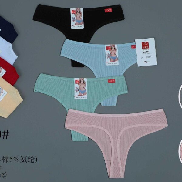 2Pcs Women's Cotton Thongs - Soft, Breathable & Stretchy with Solid Color Printed Waistbands