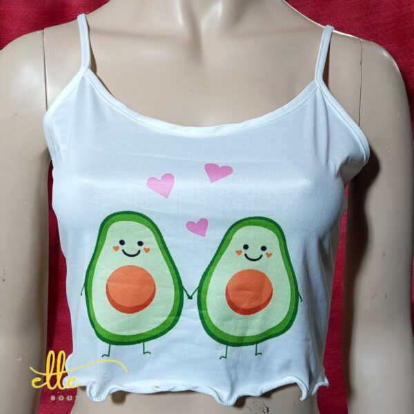 Women Cartoon Avocado Print Ruffle Trim Camisole Pajama Top
