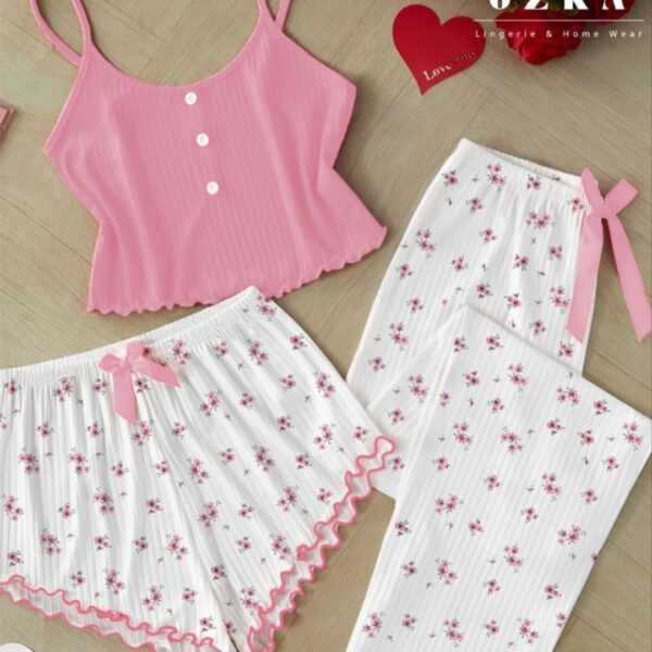 3-piece summer pajamas Cotton Lycra fabric