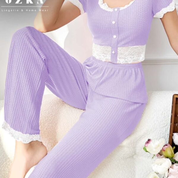 Summer pajamas Lycra cotton fabric with ribbed lace