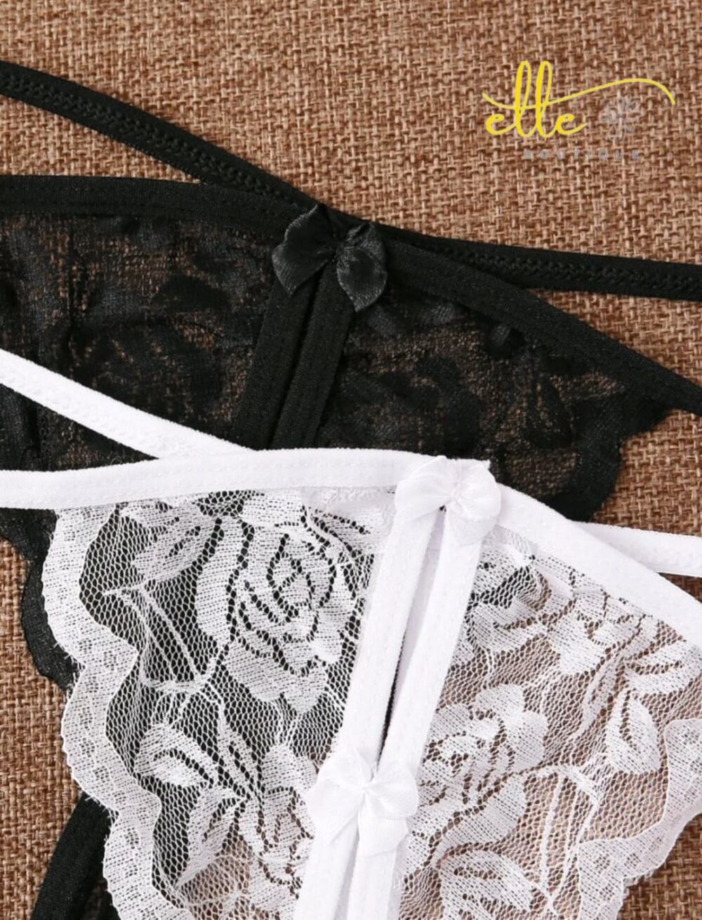 Floral Lace Crotchless Thong Lingerie