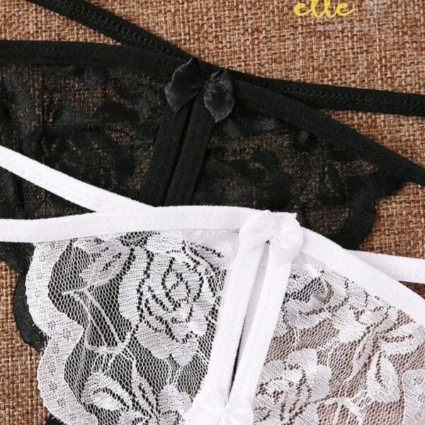 Floral Lace Crotchless Thong Lingerie