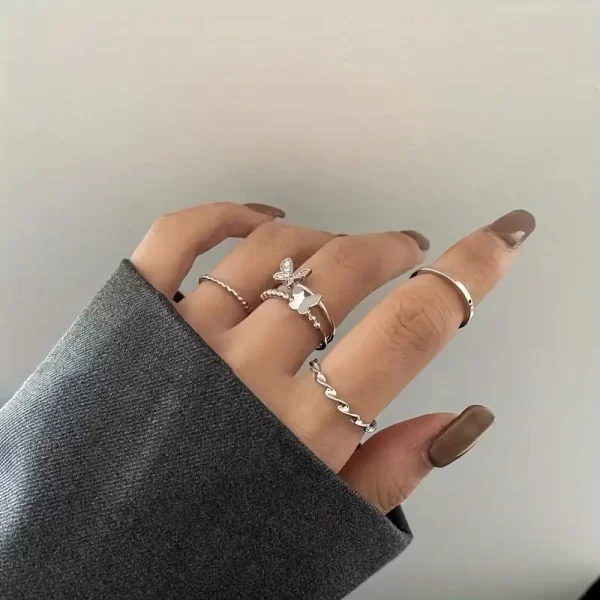 4-Piece Elegant & Minimalist Butterfly Open Ring Set