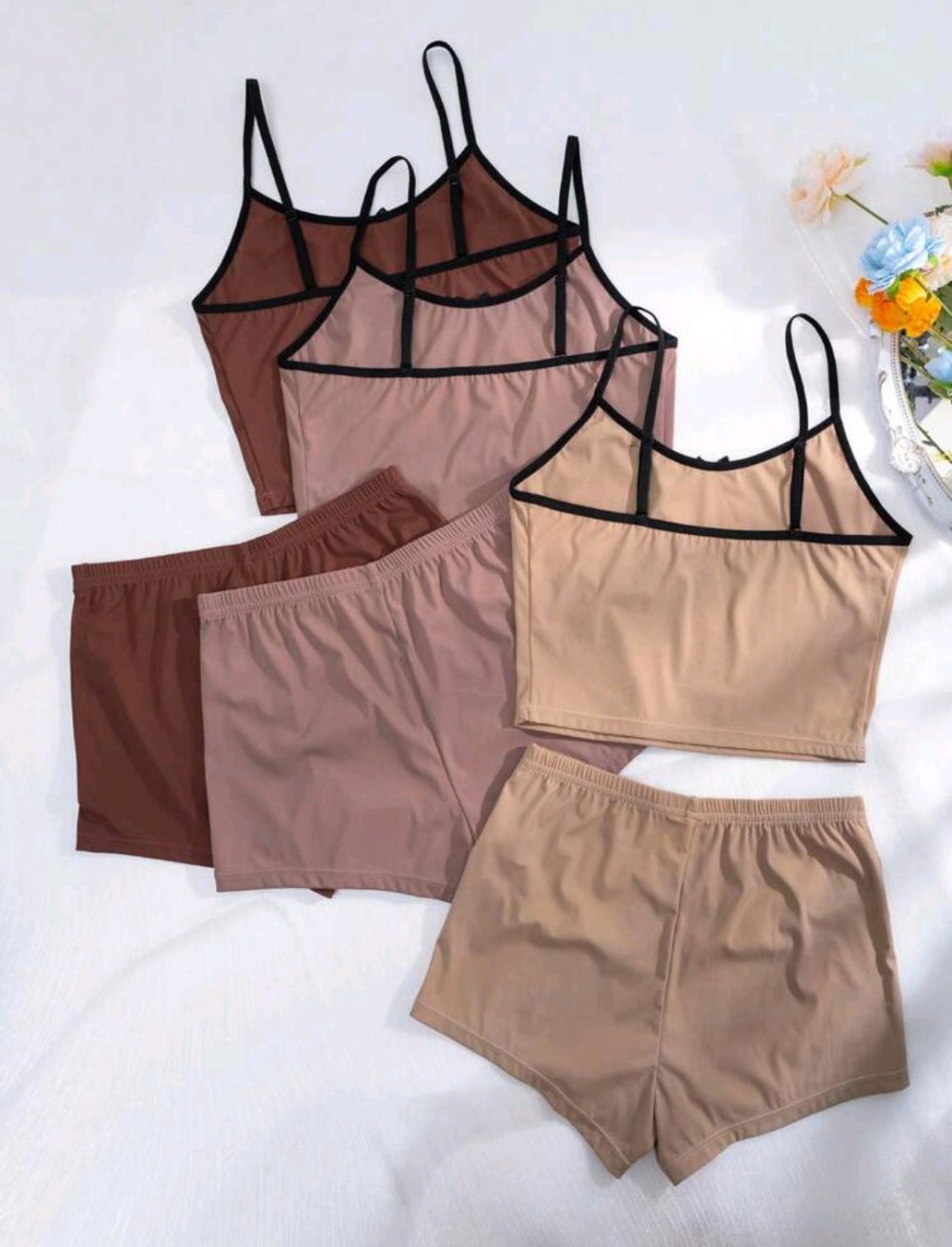 SHEIN Contrast Binding Cami Top & Bow Front Shorts Lounge Set - Image 10