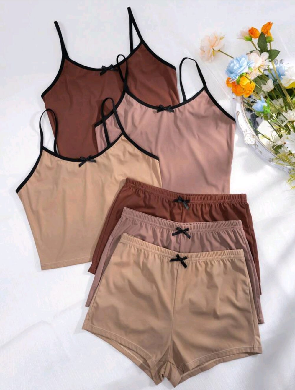 SHEIN Contrast Binding Cami Top & Bow Front Shorts Lounge Set - Image 13