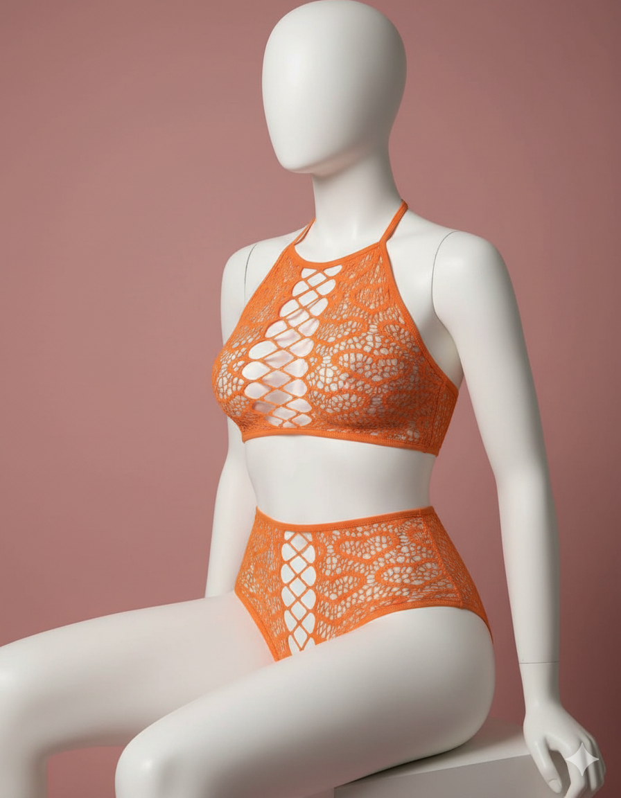 Sheer Mesh Lace-Up Two-Piece Lingerie Set | High Waist Teddy Shorts - Image 7