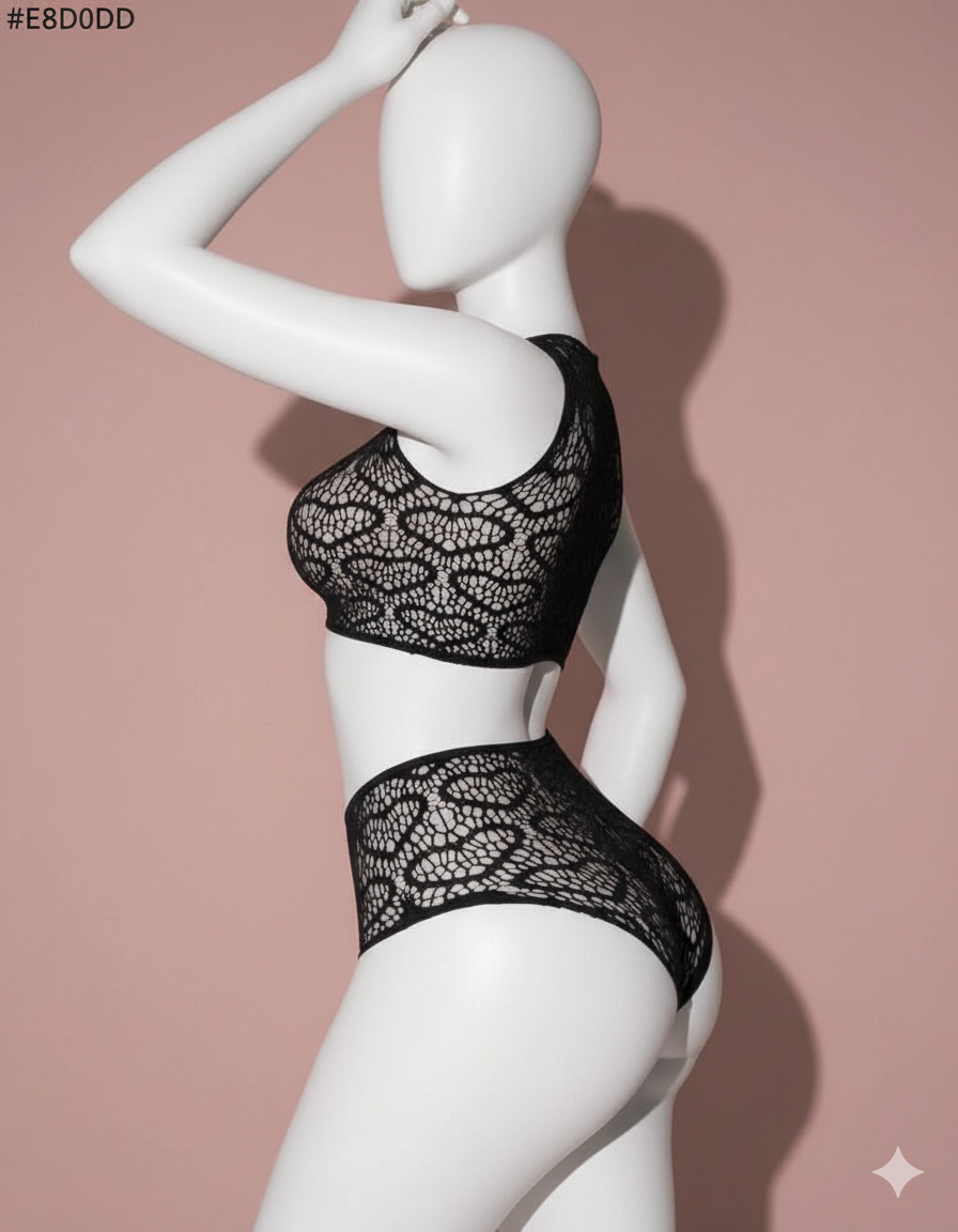 Sheer Mesh Lace-Up Two-Piece Lingerie Set | High Waist Teddy Shorts - Image 6