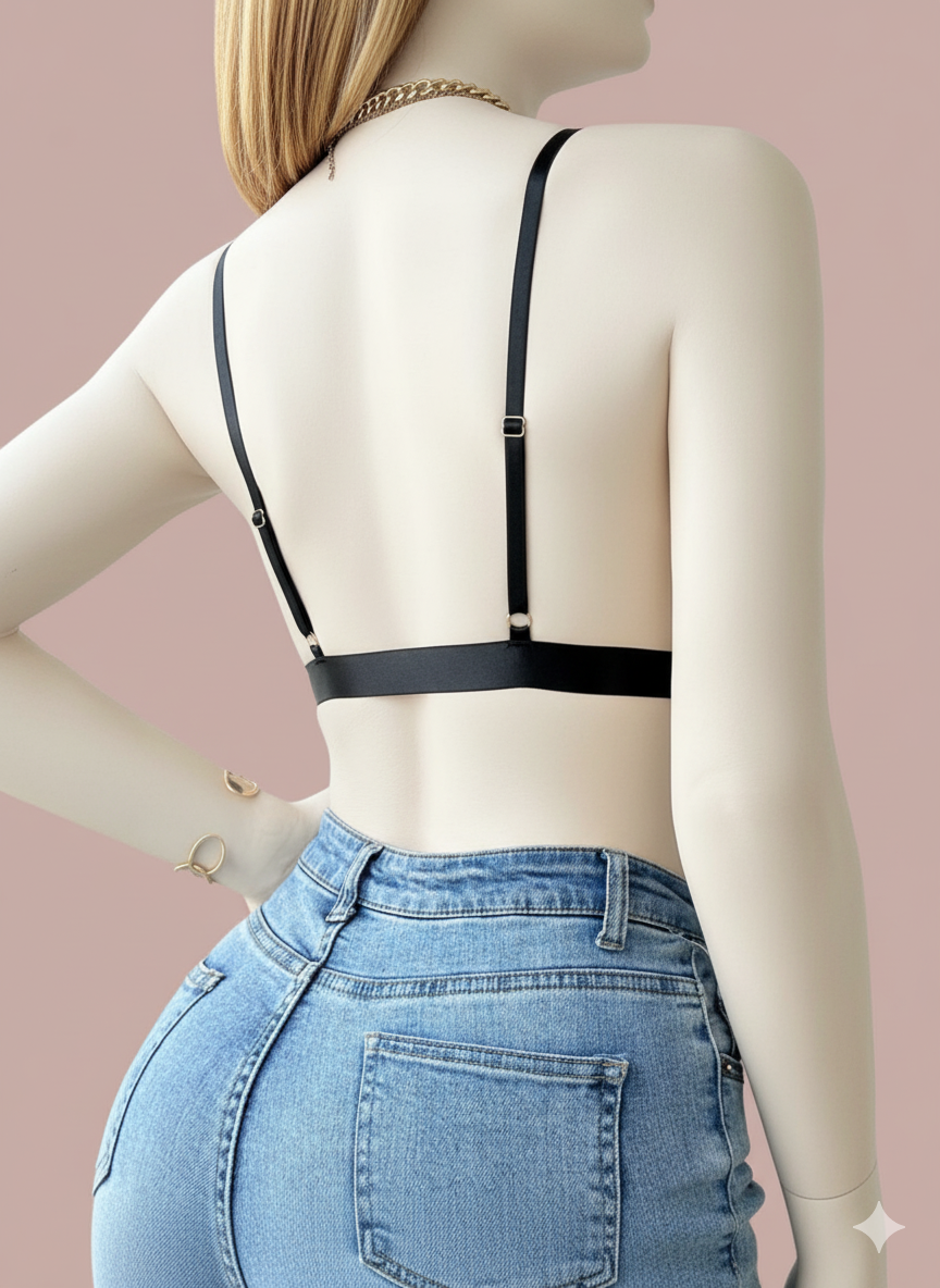 Sheer Lace Cage Bralette with Front Clasp | Multi-Strap Plunge Design - Image 3