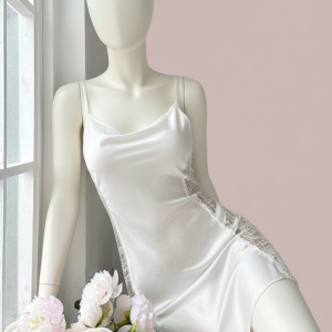 Silky Slip Dress Chemise with Sheer Lace Insets | Luxurious Nightwear