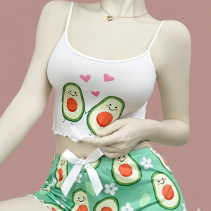 Cute Graphic Print Crop Cami Top | Adjustable Spaghetti Strap with Lettuce Trim