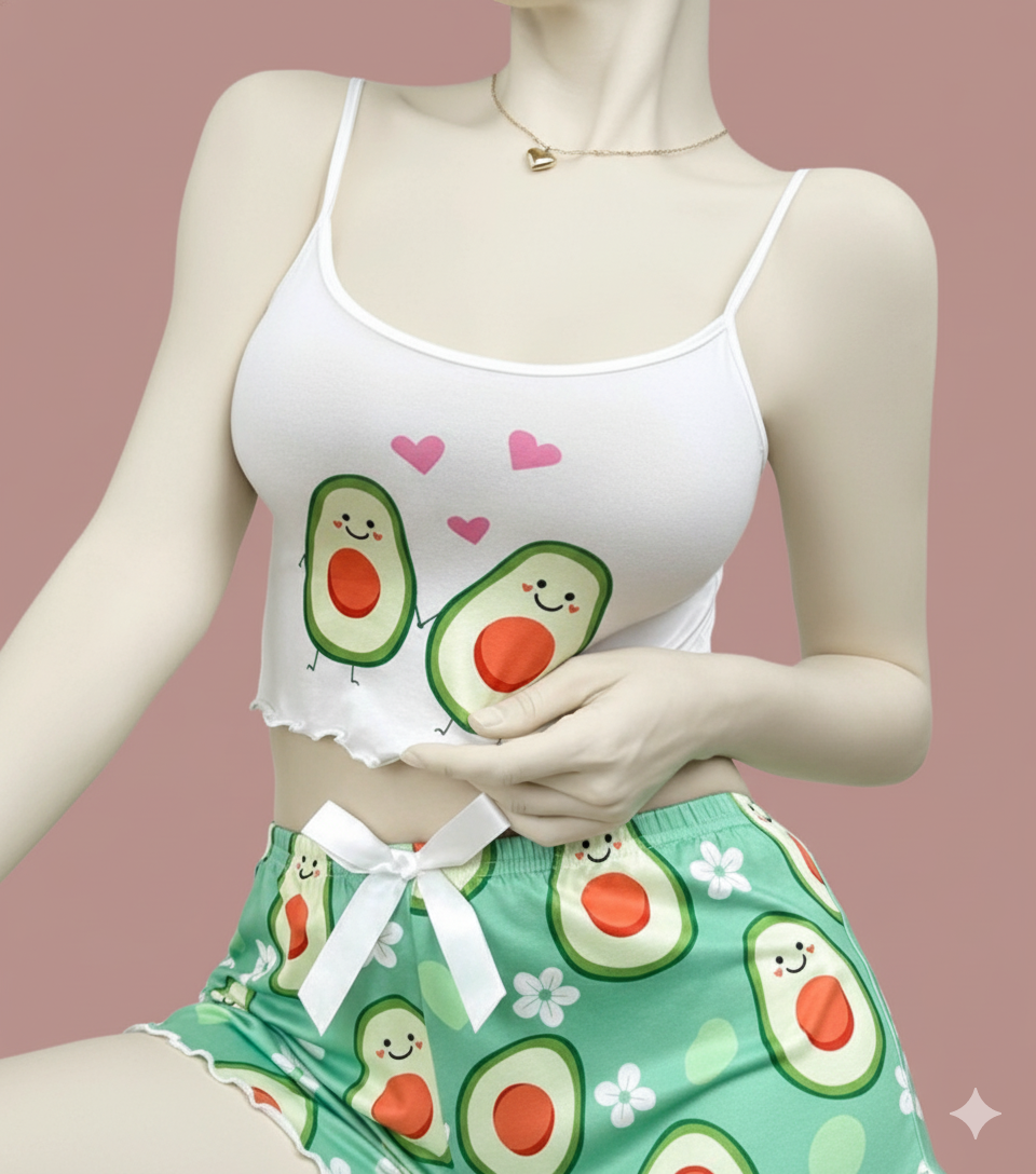 Cute Graphic Print Crop Cami Top | Adjustable Spaghetti Strap with Lettuce Trim