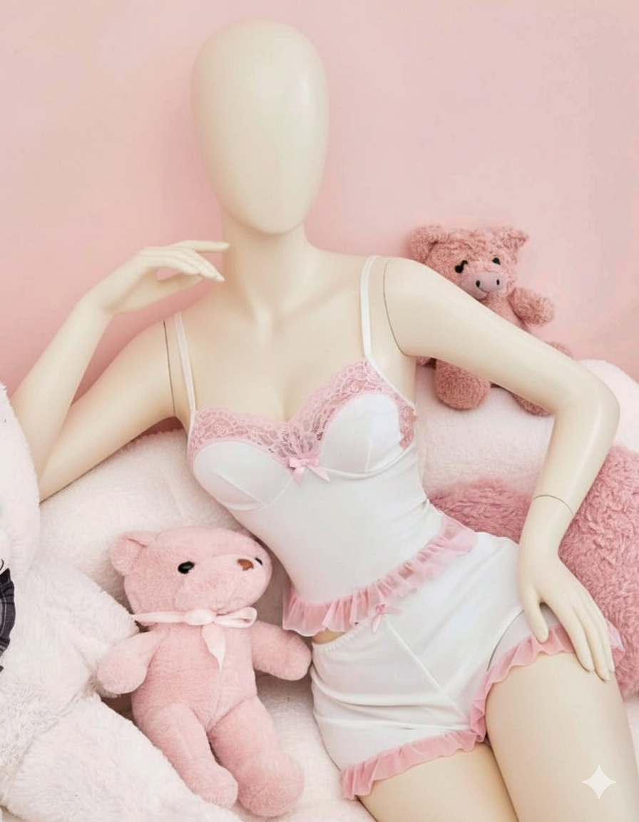 Cute Ruffled Hem Sleep Set | Two-Piece Cami Top and Shorts Pajama