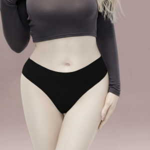 An exceptionally comfortable thong panty crafted from a soft, stretchable ribbed knit fabric. Offers an athletic, snug fit and a subtle texture, making it an ideal choice for comfortable, daily wear.