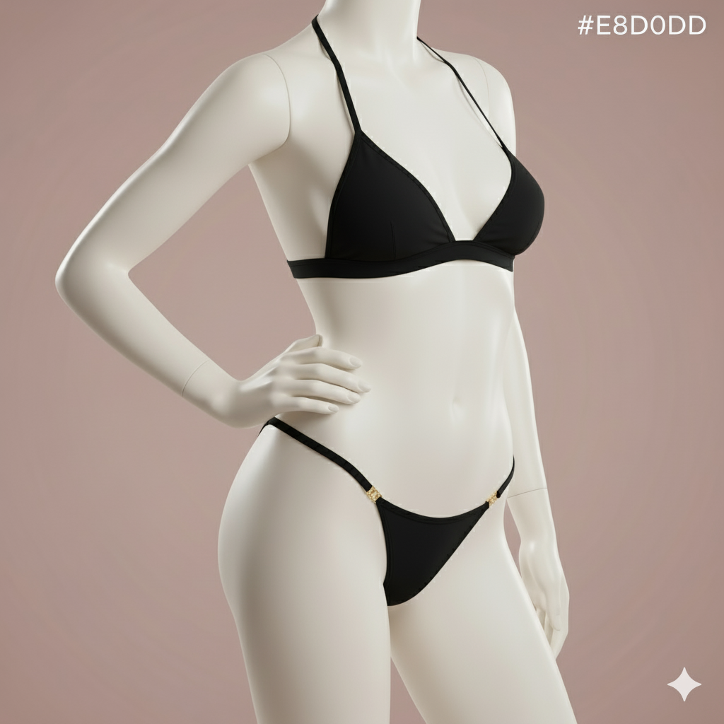 A sleek and stylish thong panty that offers a minimalist yet impactful design. It features smooth fabric and is accented with subtle chain-link style metallic hardware on each hip for a modern, edgy touch.