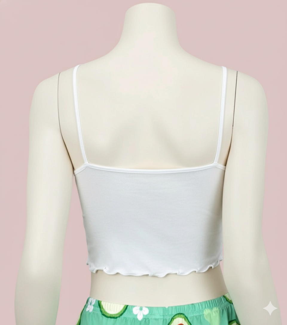 Cute Graphic Print Crop Cami Top | Adjustable Spaghetti Strap with Lettuce Trim - Image 4