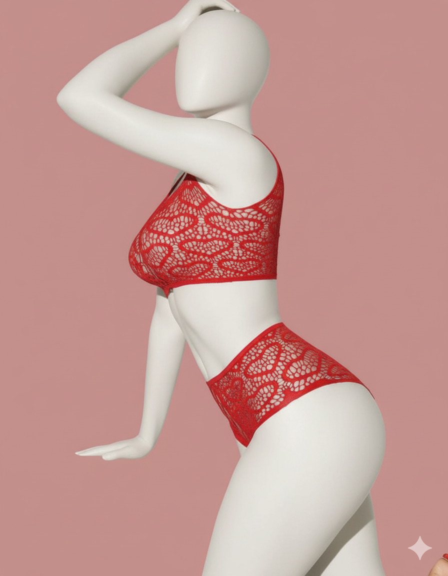 Sheer Mesh Lace-Up Two-Piece Lingerie Set | High Waist Teddy Shorts - Image 4