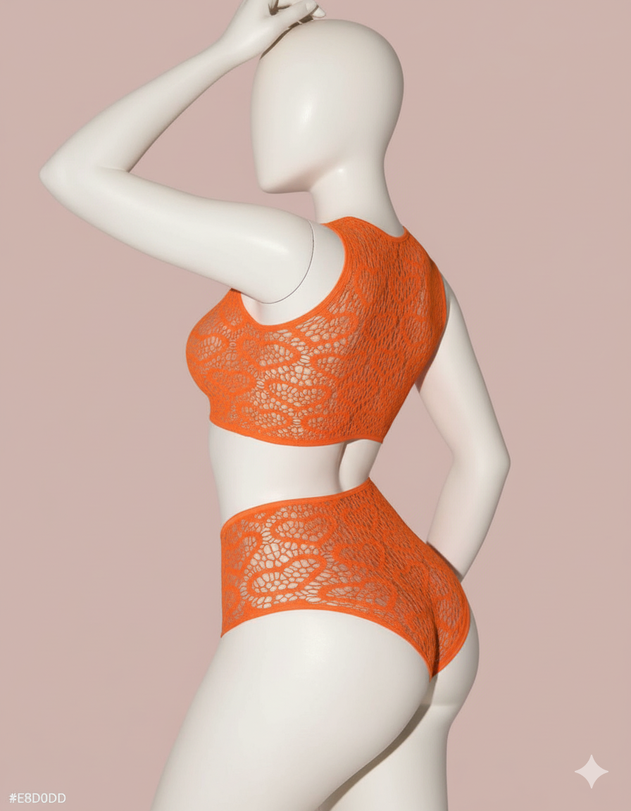 Sheer Mesh Lace-Up Two-Piece Lingerie Set | High Waist Teddy Shorts - Image 3