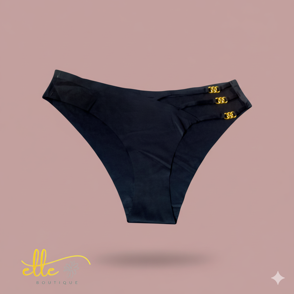 This sophisticated, high-waist brief delivers an essential blend of invisibility and style. Crafted with advanced seamless technology, it guarantees a smooth silhouette free of visible lines. The design is subtly enhanced by decorative metal rings integrated into the side band, providing a luxurious, custom-fit appeal. This garment offers gentle shaping and exceptional all-day comfort, making it the perfect foundation piece for any modern wardrobe.