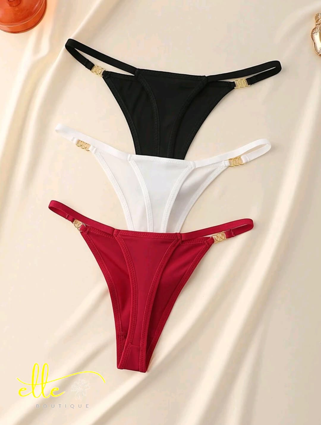 Minimalist Solid Thong Panty with Chain Link Hardware Detail - Image 4