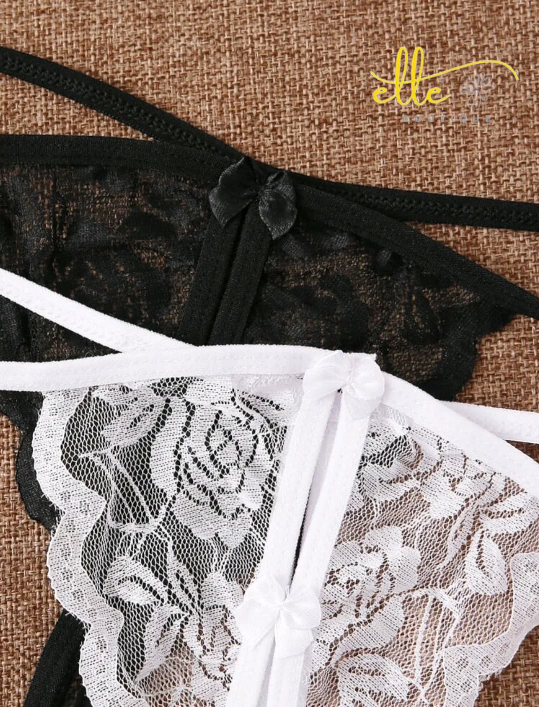 Sheer Lace Open Crotch G-String Panty | Bow Detail Strappy Lingerie - الصورة 3