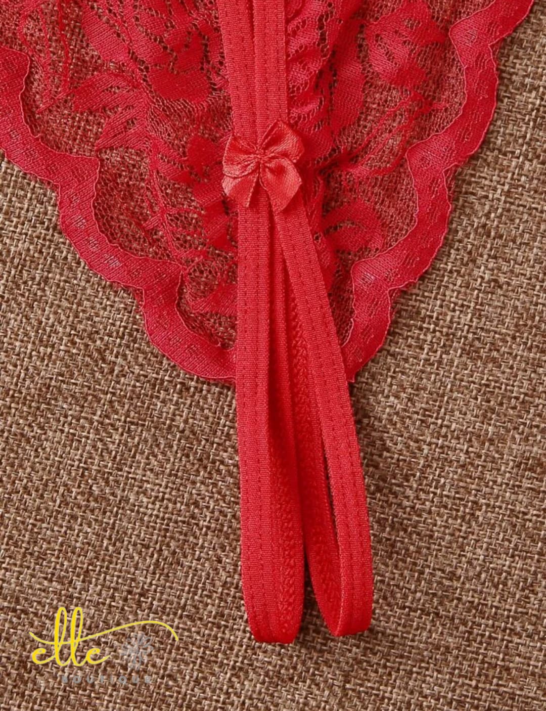 Sheer Lace Open Crotch G-String Panty | Bow Detail Strappy Lingerie - الصورة 5