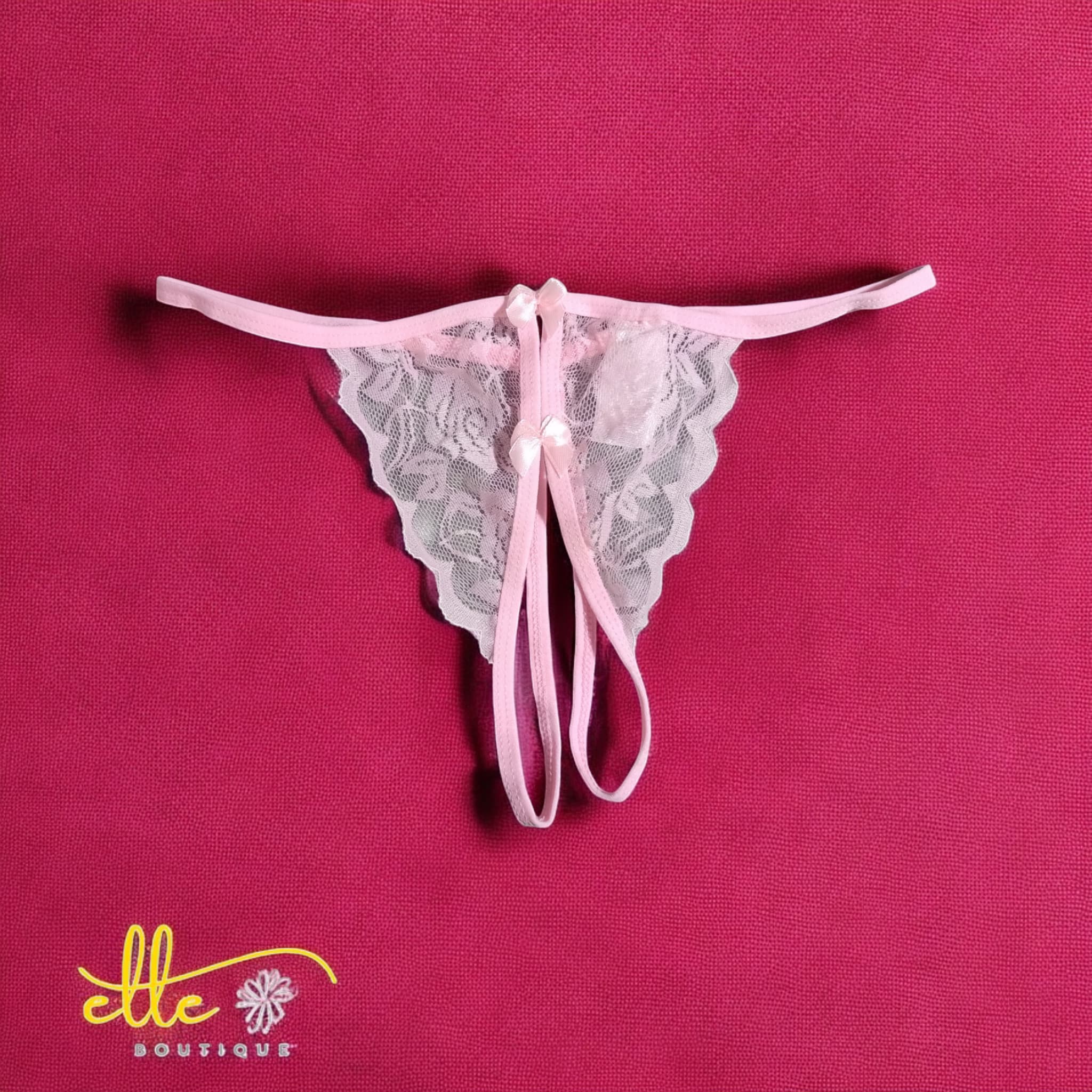 Sheer Lace Open Crotch G-String Panty | Bow Detail Strappy Lingerie - الصورة 7