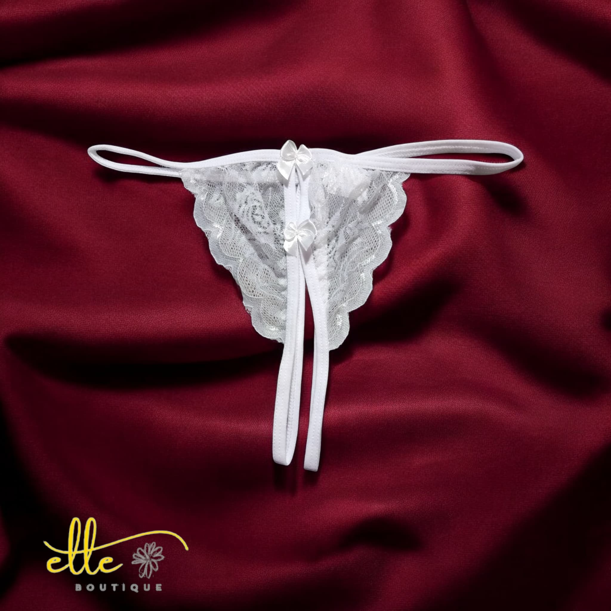 Sheer Lace Open Crotch G-String Panty | Bow Detail Strappy Lingerie - الصورة 9