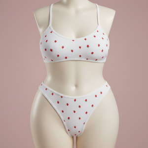 Cute Strawberry Print Bralette and Thong Set | Crisscross Back Intimates