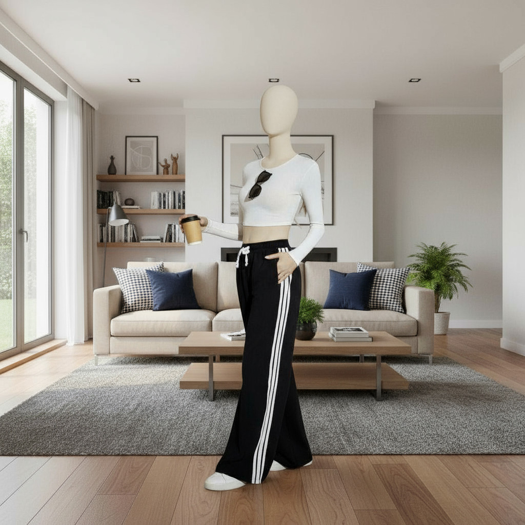 Casual Wide-Leg Track Pants with Side Stripes - Image 3