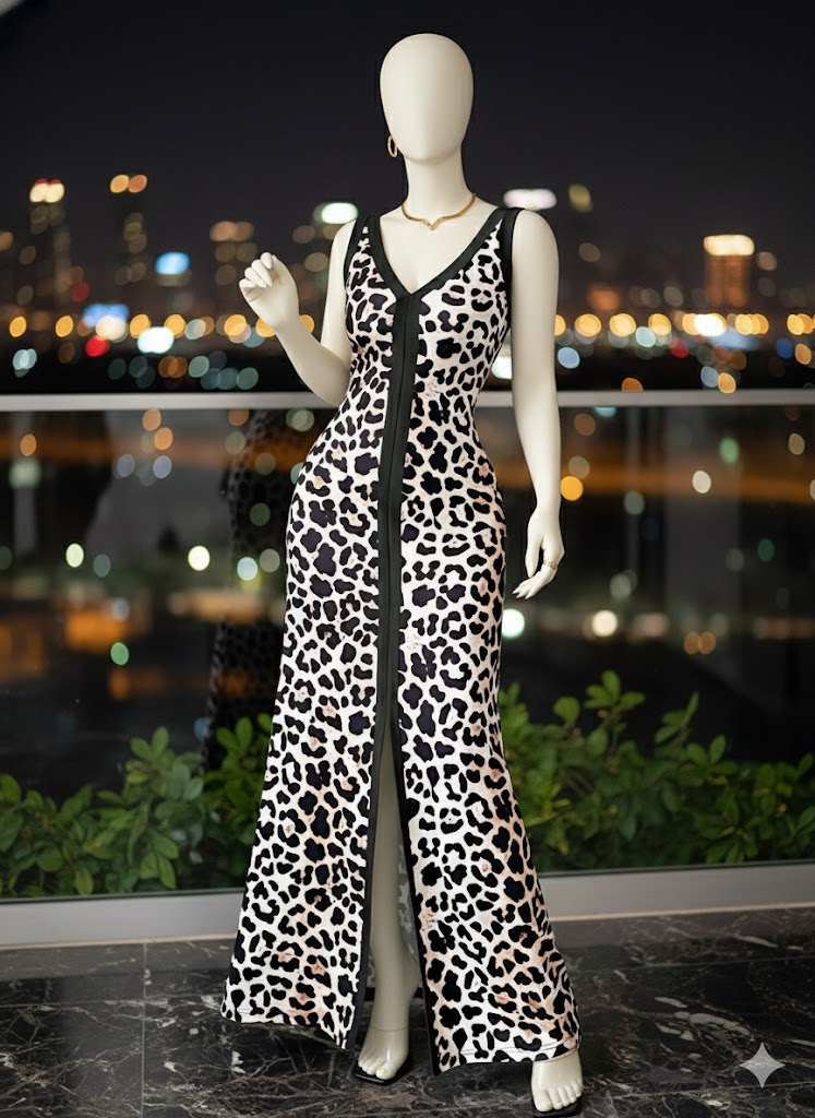 Chic Printed Sleeveless Home & Reception Gown - Image 2