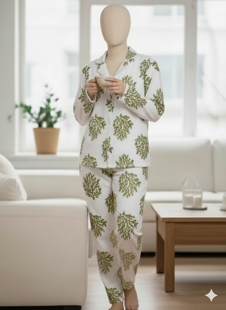 Soft Imported Felt Pajama Set with Contrast Print - Image 7