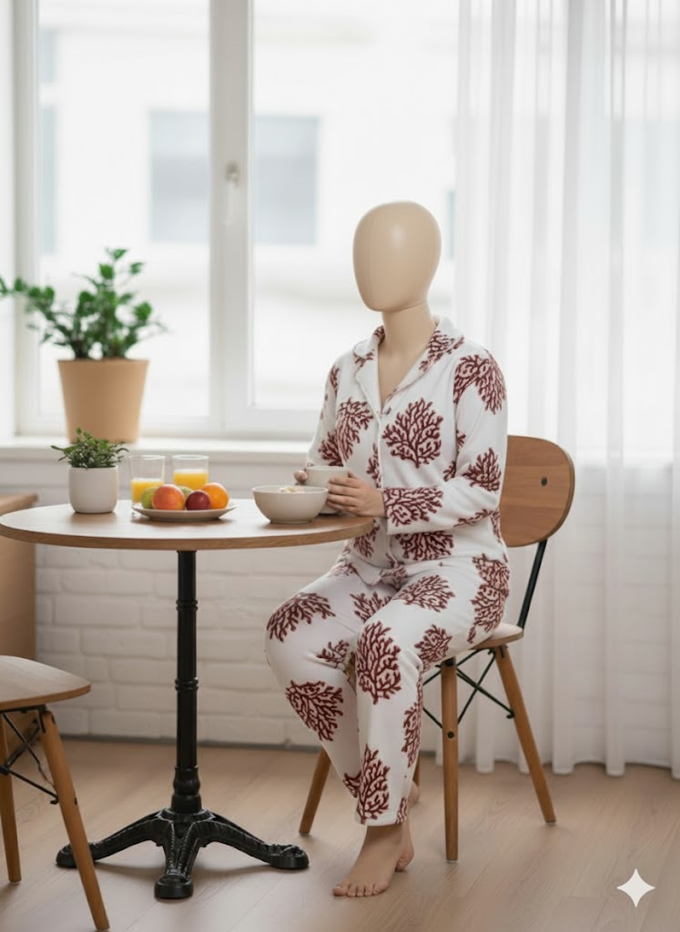 Soft Imported Felt Pajama Set with Contrast Print - Image 8