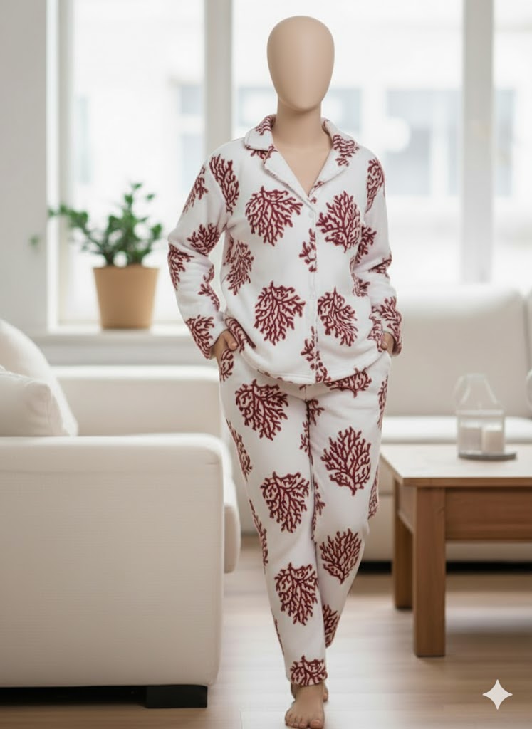 Soft Imported Felt Pajama Set with Contrast Print - Image 9