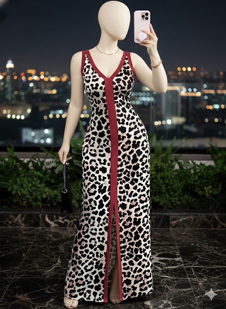 Chic Printed Sleeveless Home & Reception Gown