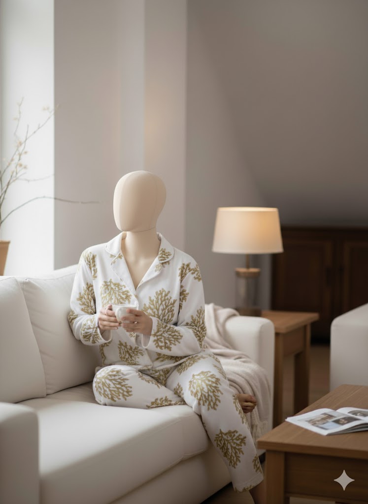 Soft Imported Felt Pajama Set with Contrast Print - Image 3