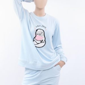 Indulge in ultimate comfort with this cozy two-piece loungewear set. Crafted from high-quality imported double-sided velvet, this pajama features a relaxed-fit long-sleeve top with a charming 'Lazy Days' graphic and matching long pants, perfect for relaxing and chilly weather.