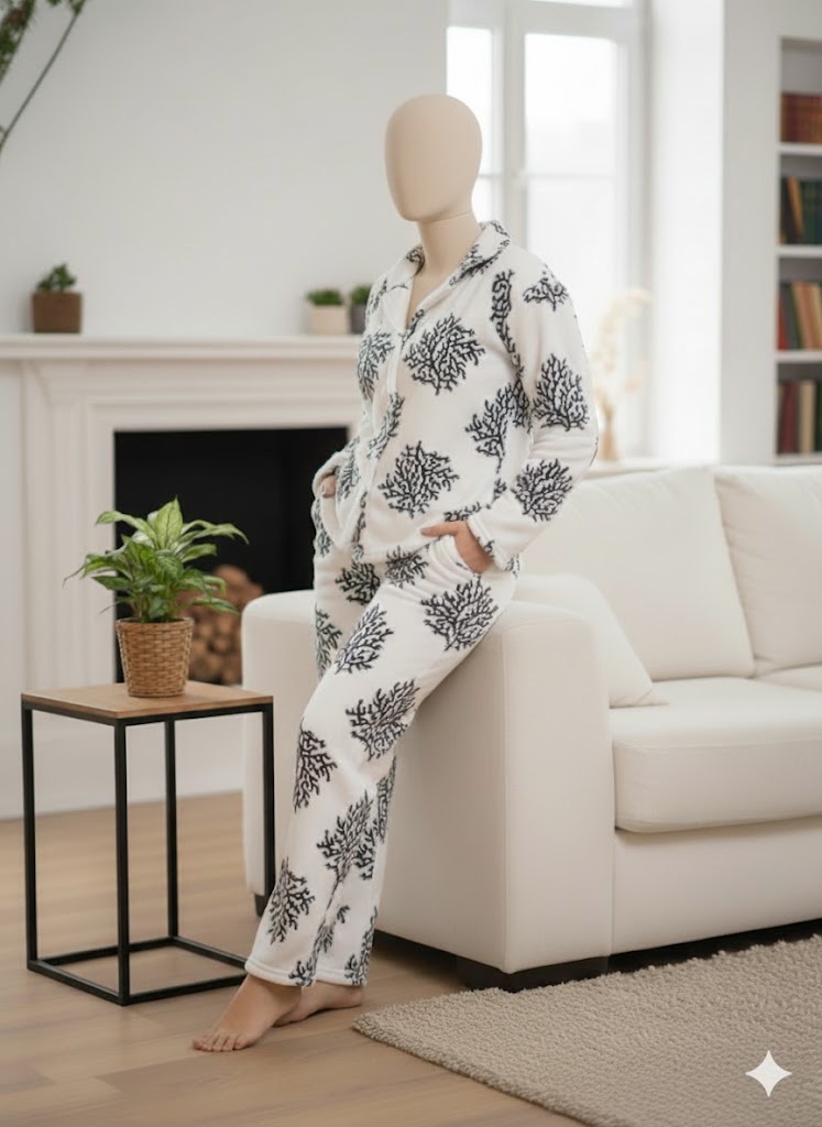 Soft Imported Felt Pajama Set with Contrast Print