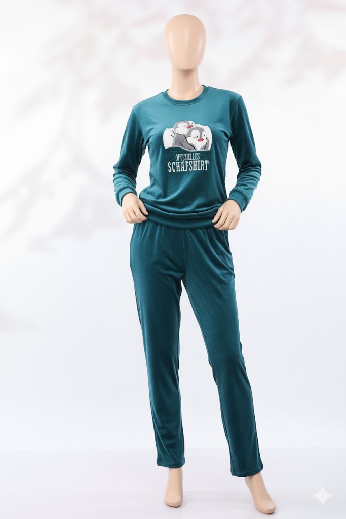 Indulge in ultimate comfort with this cozy two-piece loungewear set. Crafted from high-quality imported double-sided velvet, this pajama features a relaxed-fit long-sleeve top with a charming 'Lazy Days' graphic and matching long pants, perfect for relaxing and chilly weather.